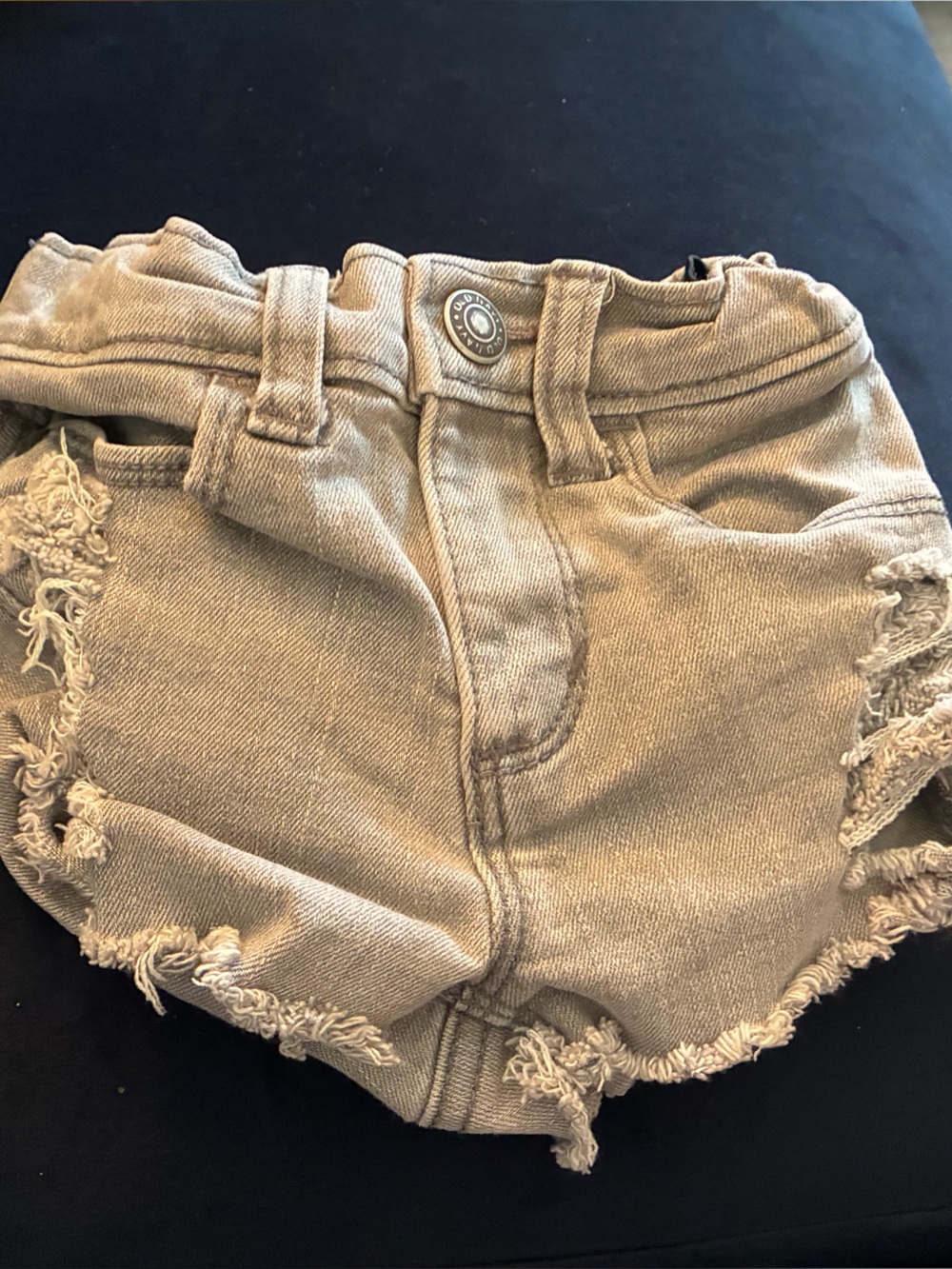 Distressed High-Waist Denim Shorts - Taupe